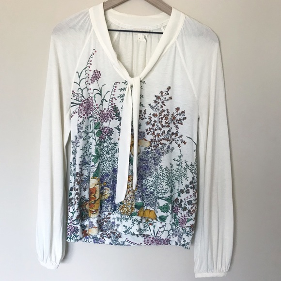 Anthropologie Tops - Anthro Meadow Rue Montmagny Tie Neck Floral Blouse